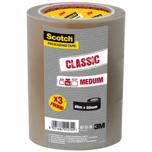 Taśma pakowa Scotch, 50mmx66m, hot-melt, 3 sztuki, brązowy