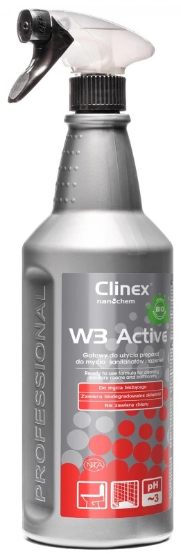 Preparat do mycia sanitariatów i łazienek Clinex W3 Active Bio, z rozpylaczem, 1l
