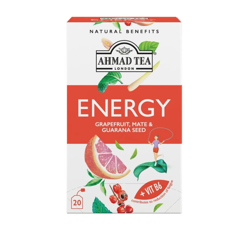 Herbata funkcjonalna w kopertach Ahmad Tea Energy Healthy Benefit, 20 sztuk x1,5g