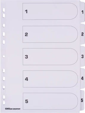   Przekładki kartonowe numeryczne Office Depot, A4, 1-5 kart, biały Przekładki kartonowe numeryczne Office Depot, A4, 1-5 kart, biały