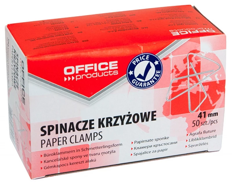 Spinacz Office Products, krzyżowy, 41mm, 50 sztuk, srebrny