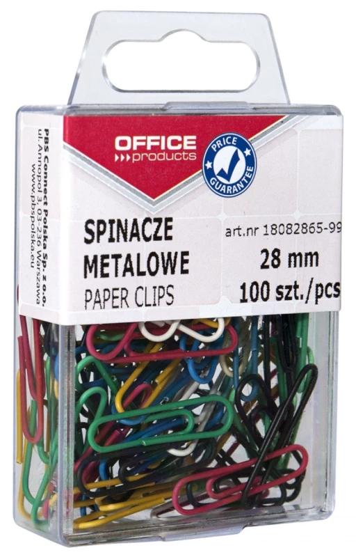 Spinacz Office Products, okrągły, powlekany, w pudełku, 28mm, 100 sztuk, mix kolorów
