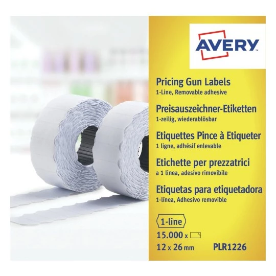Etykiety cenowe Avery Zweckform, usuwalne, 12x26 mm, 1500 sztuk, 10 rolek, biały