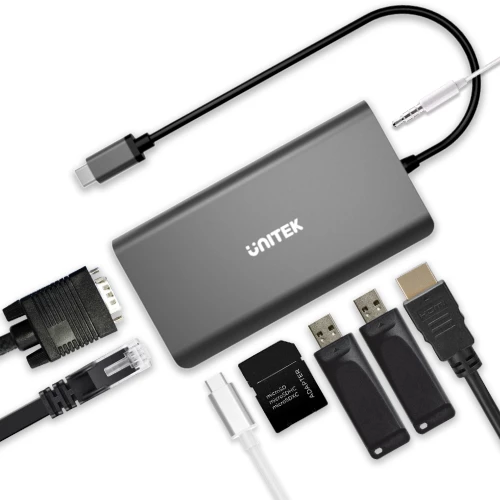 Rozgałęziacz - Hub Unitek USB-C 3.1 8w1, szary
