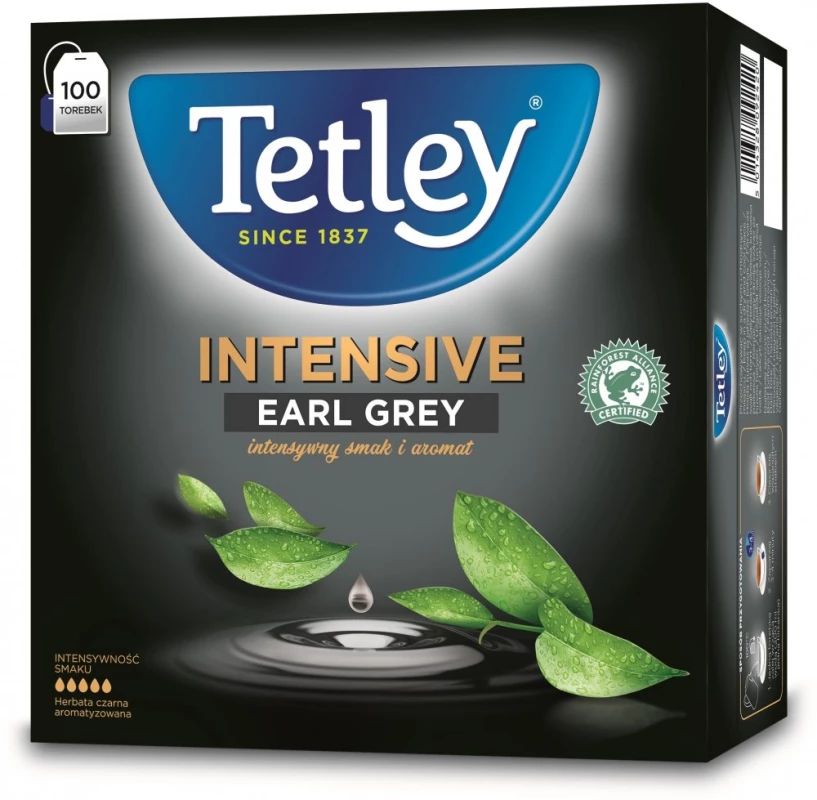 Herbata Earl Grey czarna w torebkach Tetley Intensive, 100 sztuk x 2g
