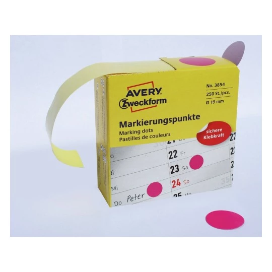 Etykiety Avery Zweckform, okrągłe, średnica 19mm, 250 sztuk, różowy