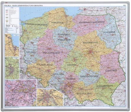 Mapa Polski administracyjno-drogowa, magnetyczna, w ramie aluminiowej, 102.5x120cm
