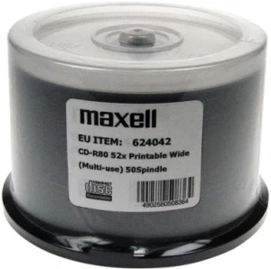 Płyty CD-R Maxel, do nadruku, do wielokrotnego zapisu, 700MB, 52x, cake box, 50 sztuk