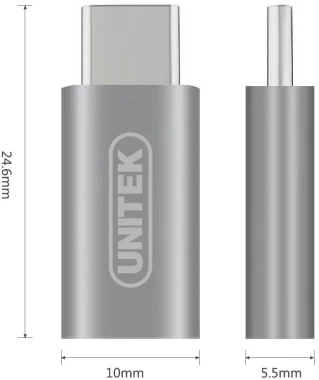 Adapter USB TypC na microUSB Unitek, Y-A027AGY, metaliczny szary