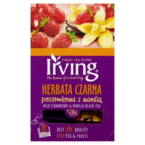 Herbata czarna aromatyzowana w kopertach Irving, poziomka z wanilią, 20 sztuk x 1.5g