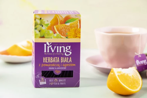 Herbata biała smakowa w kopertach Irving, pomarańcza z agrestem, 20 sztuk x 1.5g