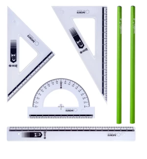 zestaw kreślarski MemoBe by Pratel (z linijką 20cm + 2 ołówki, 6 elementów, transparentny)
