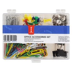 Zestaw biurowy Office Products, w pudełku, spinacze, pinezki, klipy, 153 elementy, mix kolorów
