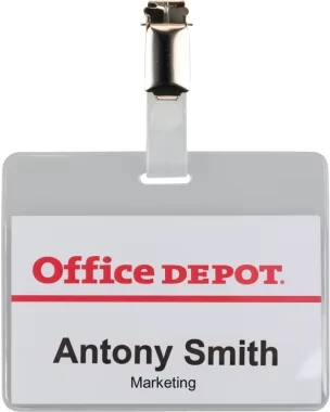 identyfikator Office Depot, z klipsem, 90x60mm, przezroczysty