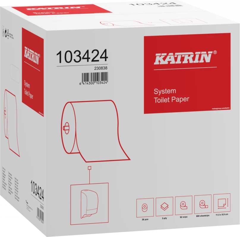 Papier toaletowy Katrin Classic System Toilet ECO, 2-warstwowy, 9.9cmx92m, 1 rolka, biały