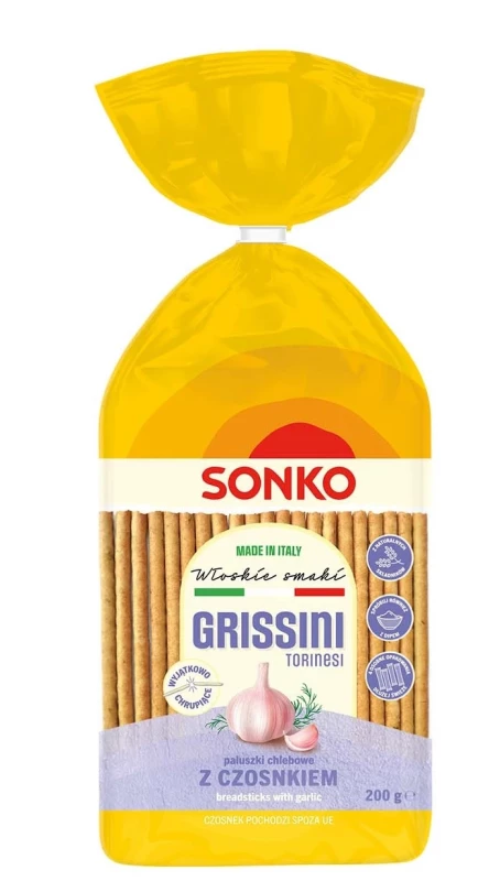 Paluszki chlebowe Sonko Grissini Torinesi, czosnkowy, 200g