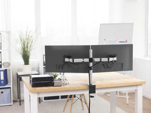 Ramię na 2 monitory Durable Select, z mocowaniem do stołu, srebrno-czarny