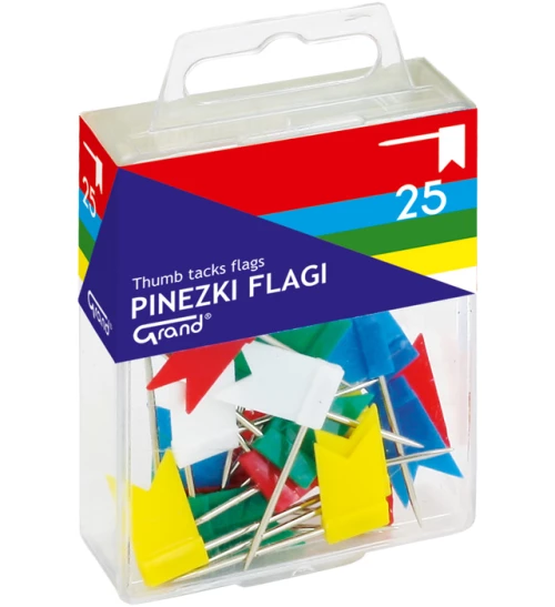 Pinezki flagi Grand, w pudełku, 25 sztuk, mix kolorów 