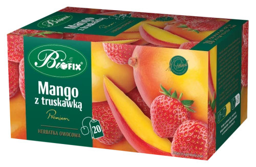 Herbata owocowa w kopertach BiFix Premium, mango z truskawką, 20 sztuk x 2g