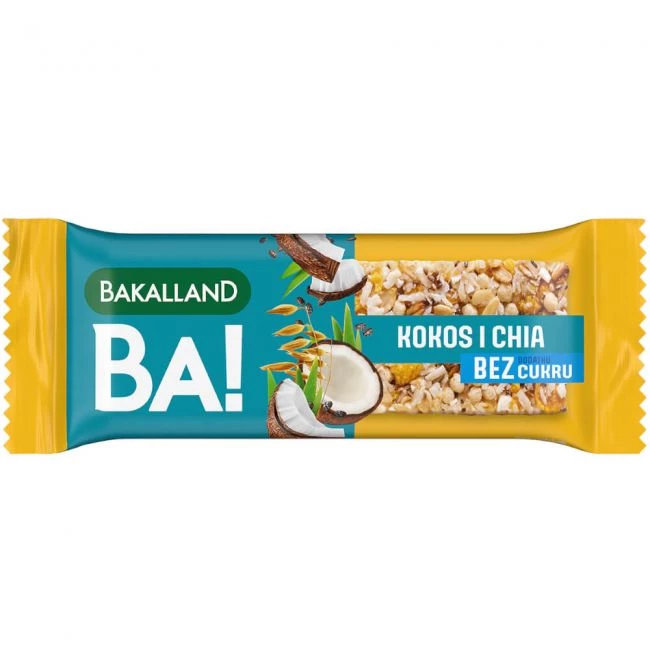 Baton zbożowy Bakalland BA!, kokos i chia, bez cukru, 30g