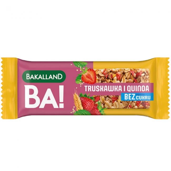 Baton zbożowy Bakalland BA!, truskawka i quinoa, bez cukru, 30g