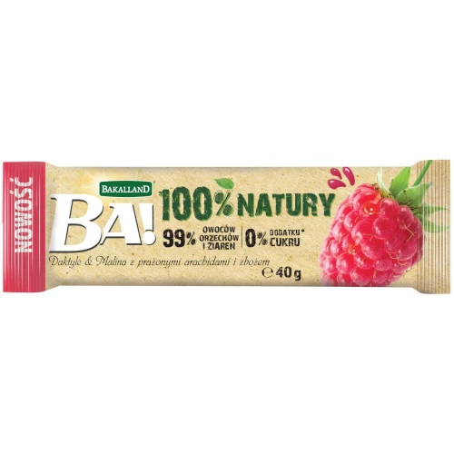 Baton owocowy Bakalland BA!, daktyl i malina, bez cukru, 40g