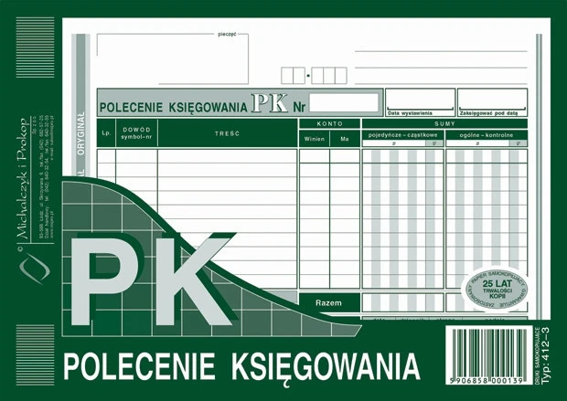 Druk akcydensowy Polecenie księgowania MiP 412-3, A5, 1 kopia, 80k