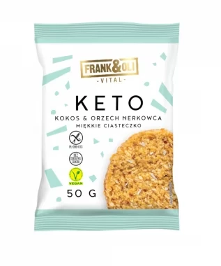 miękkie ciasteczko Keto Frank&amp;Oli, kokos + orzech nerkowca, bez cukru, 50g