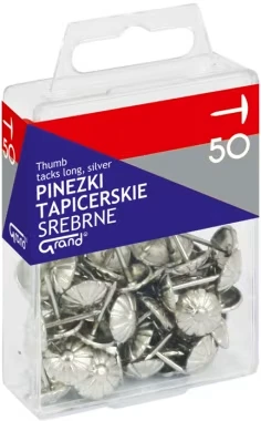 Pinezki tapicerskie Grand, w pudełku, 50 sztuk, srebny