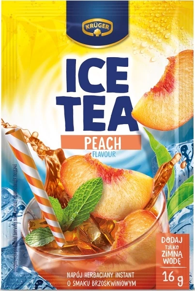 Napój herbaciany Krüger Ice Tea Peach, w saszetkach, brzoskwiniowy, 8 sztuk x 16g