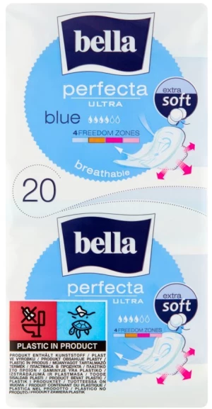 Podpaski Bella Perfecta Ultra Blue, extra soft, ze skrzydełkami, 20 sztuk