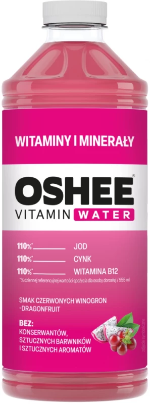Napój niegazowany Oshee Vitamin Water witaminy i minerały, winogrono i dragonfruit, butelka PET, 1.1l