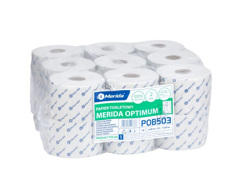 Papier toaletowy Merida Optimum, 2-warstwowy, 18 rolek, 9cmx68m, biały
