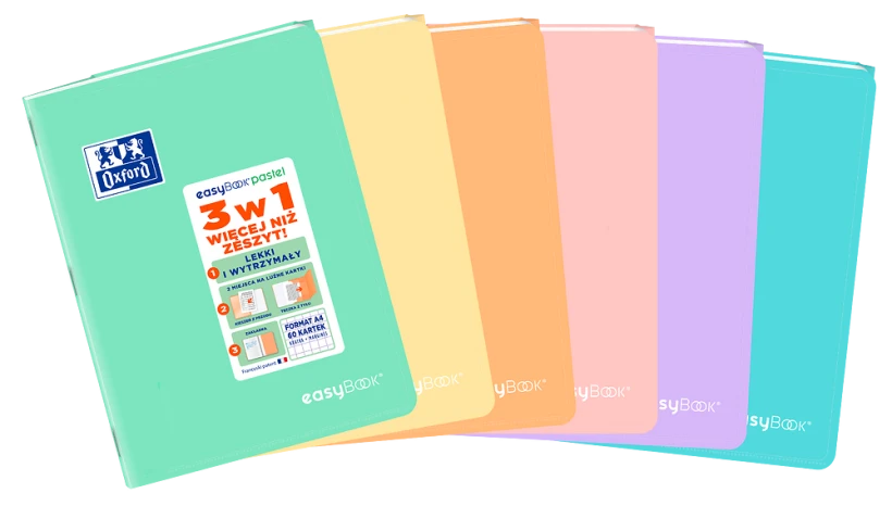 Zeszyt w kratkę Oxford easyBook, A4, 60 kartek, mix kolorów pastelowych