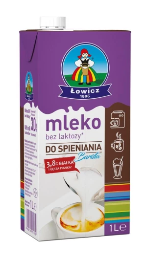 Mleko UHT do spieniania Łowicz, bez laktozy, 3.8%, 1l