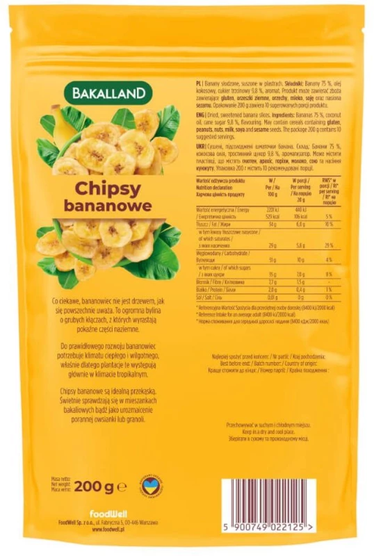 Chipsy bananowe Bakalland, 200g