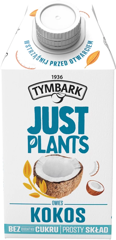 Napój owsiany Tymbark Just Plants, kokos, bez cukru, 0.5l