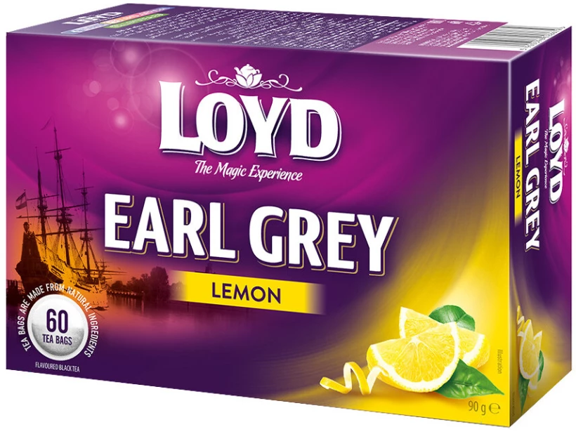 Herbata Earl Grey czarna smakowa w torebkach Loyd Lemon, cytryna, 60 sztuk x 1.5g