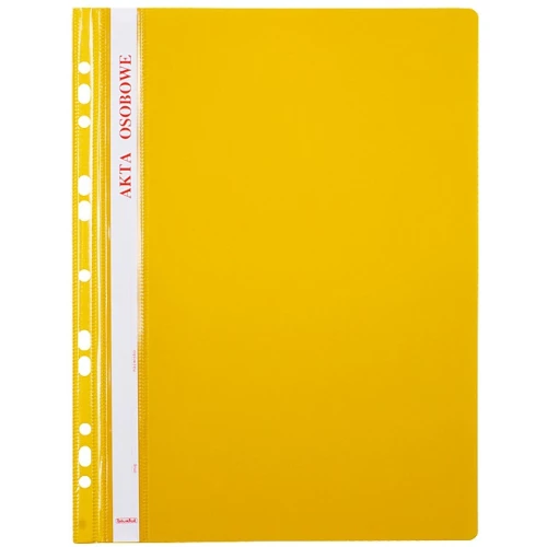 Skoroszyt plastikowy oczkowy Biurfol, do akt osobowych, A4, do 200 kartek, żółty