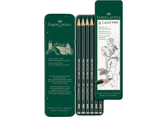 Ołówek Faber Castell, Castell 9000, sześciokątne, 6 sztuk, metalowe opakowanie