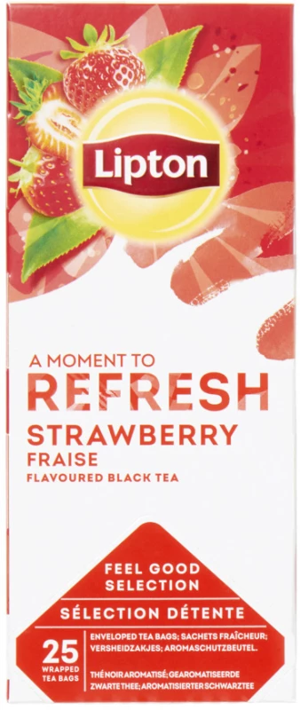 Herbata czarna aromatyzowana w kopertach Lipton Refresh Strawberry, truskawka, 25 sztuk x 1.6g