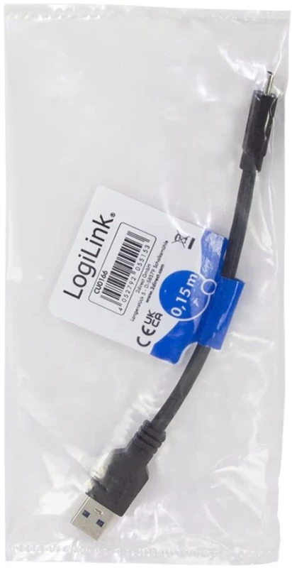 Kabel USB 3.2 Gen1x1 LogiLink, 15cm, czarny
