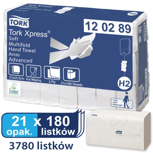 Ręcznik papierowy Tork 120289 Xpress Multifold, miękki, dwuwarstwowy, w składce ZZ, 21x180 składek, 3 panelowy