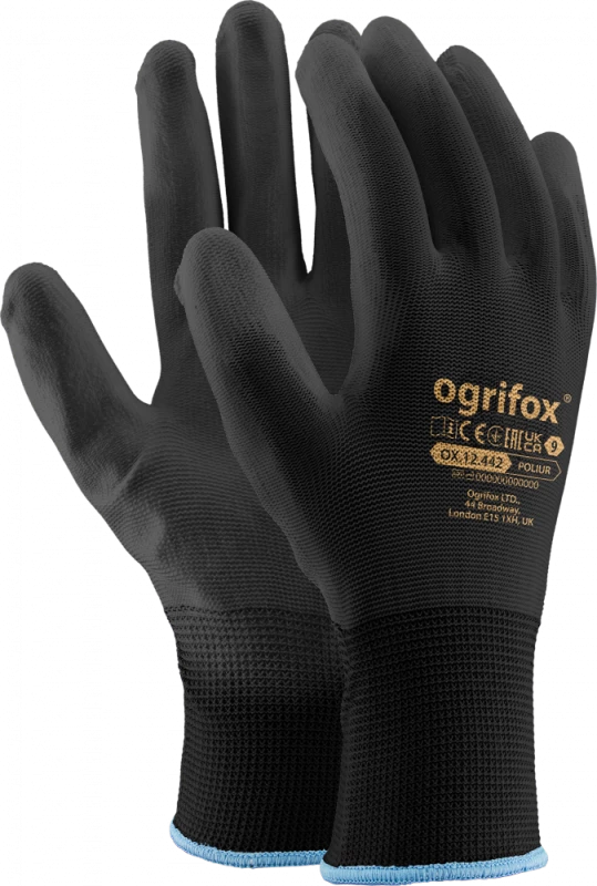 Rękawice powlekane Ogrifox Poliur, rozmiar 7, czarny