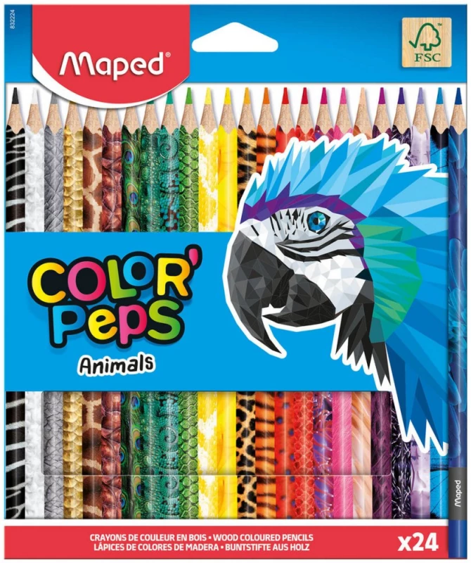 Kredki ołówkowe trójkątne  Maped Color'Peps Animals,  24 sztuki, mix kolorów