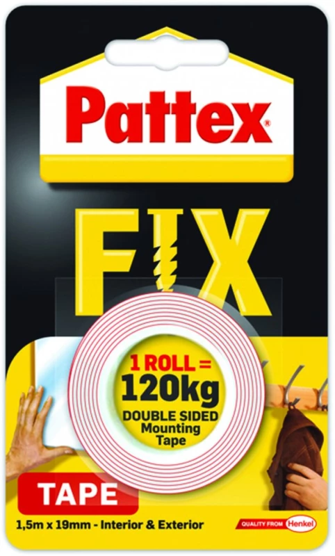 Taśma dwustronna montażowa Pattex fix Supermocna, 19mm x 1.5m, przezroczysty