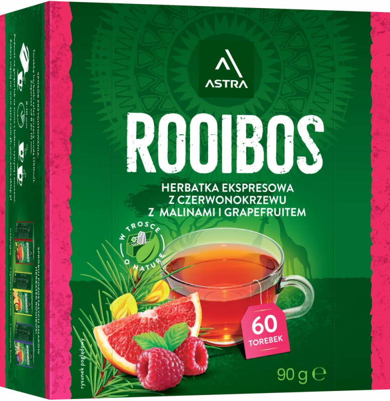 Herbata ziołowa w torebkach Astra Rooibos, malina i grapefruit, 60 sztuk x 1.5g
