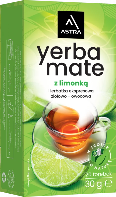 Herbata ziołowo-owocowa w torebkach Astra Yerba Mate, limonka, 20 sztuk x 1.5g