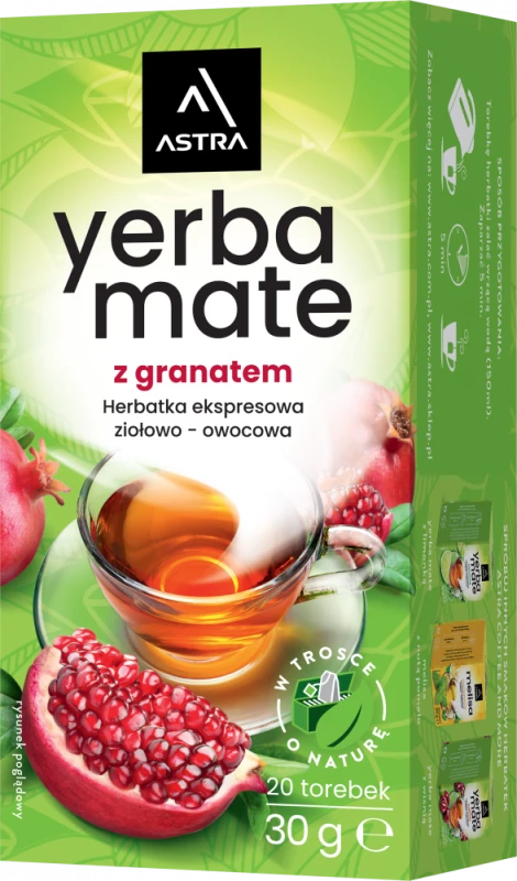 Herbata ziołowo-owocowa w torebkach Astra Yerba Mate, granat, 20 sztuk x 1.5g