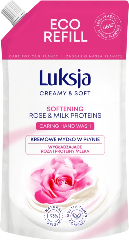 Mydło w płynie Luksja Creamy &amp; Soft Rose &amp; Milk Proteins, zapas, różany, 900ml
